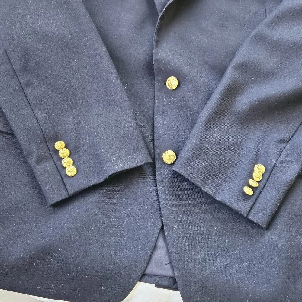 Lauren Ralph Lauren Mens Classic 100% Wool Navy Blazer With Gold Buttons SZ 46R